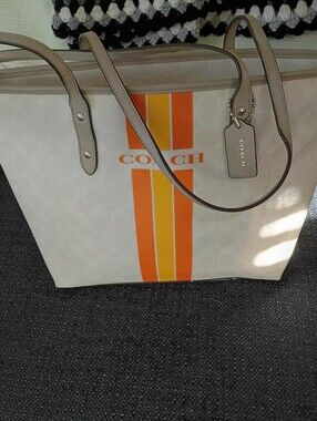 COACH Varsity City Zip Tote With Stripes
